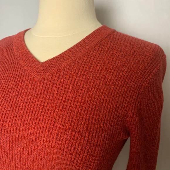 Reference Point Size Medium Petite Orange Red Cotton Ribbed Knit Sweater - Picture 2 of 6